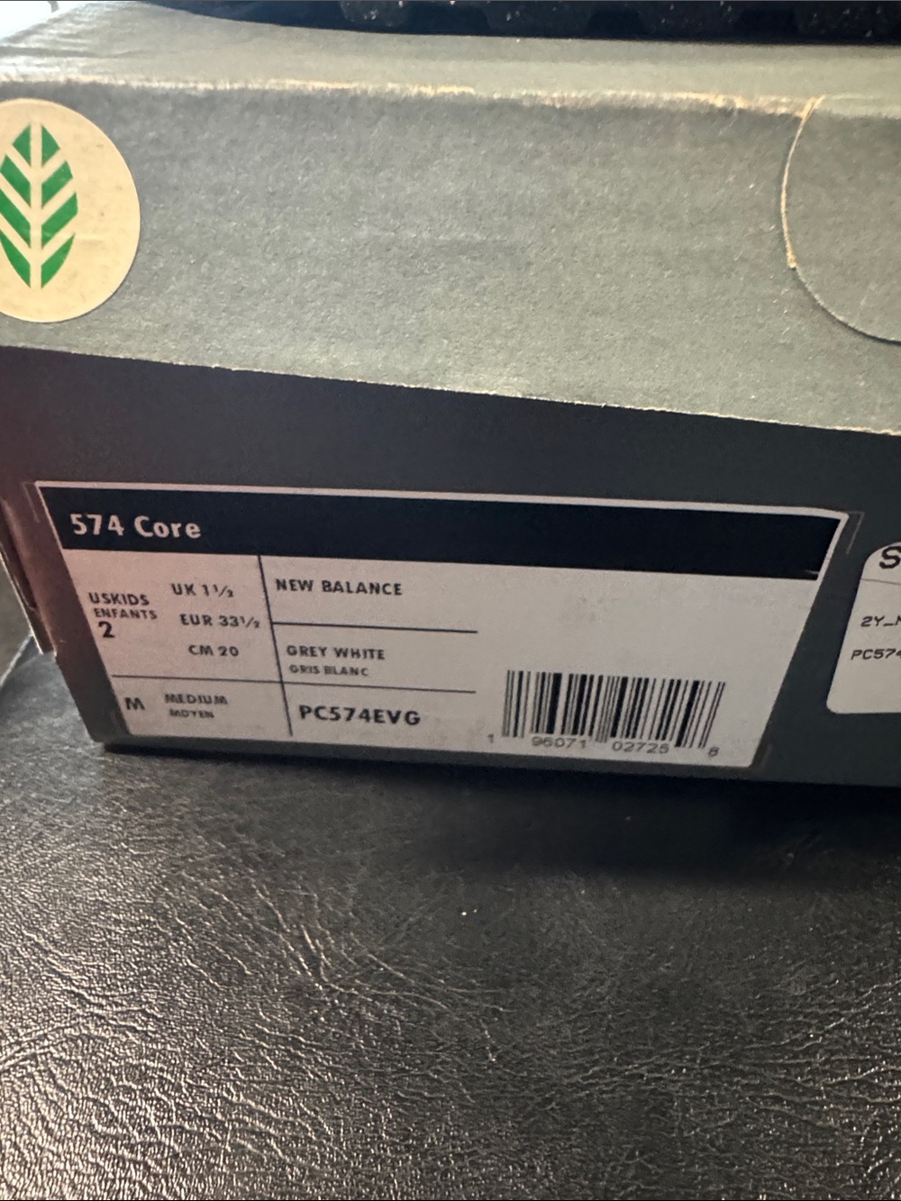 New Balance Kids Grey White 574 Core Sneaker Box Label